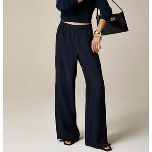 J.Crew Stratus Pants Womens S Petite Blue Textured Satin High Rise Elastic Waist